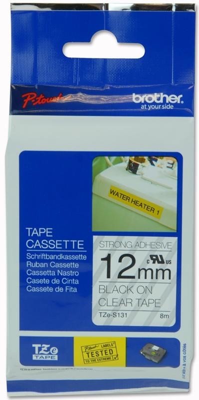 Brother Tze-S131 Tape, Black On Clear, 12mm