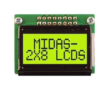 Midas Displays Mc20805B6W-Sptly3.3-V2 Lcd Display, Cob, 8 X 2, Stn, 3.3V
