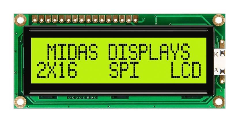 Midas Displays Mc21605C6W-Sptlys-V2 Lcd Module, 16 X 2, Cob, 5.55mm, Stn