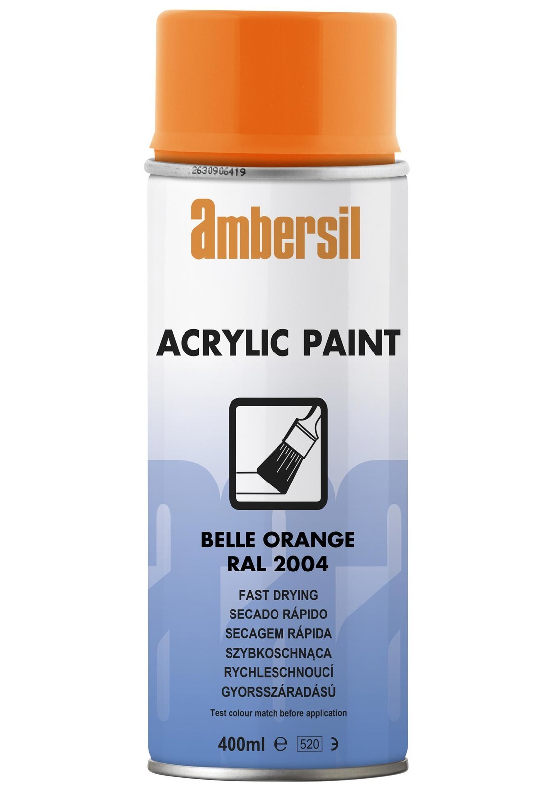 Ambersil Acrylic Paint, Orange Ral 2004, 400Ml Conformal Coating, Aerosol, Orange/400Ml