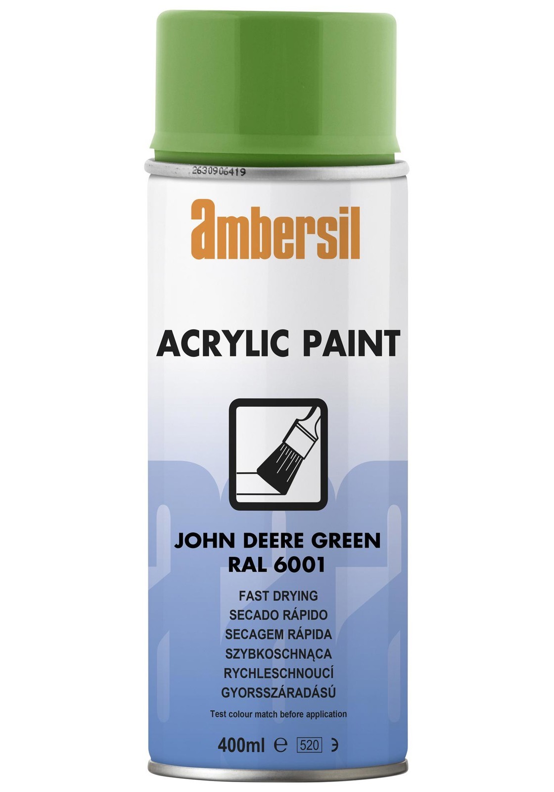 Ambersil Acrylic Paint, Green Ral 6001, 400Ml Conformal Coating, Aerosol, Green, 400Ml