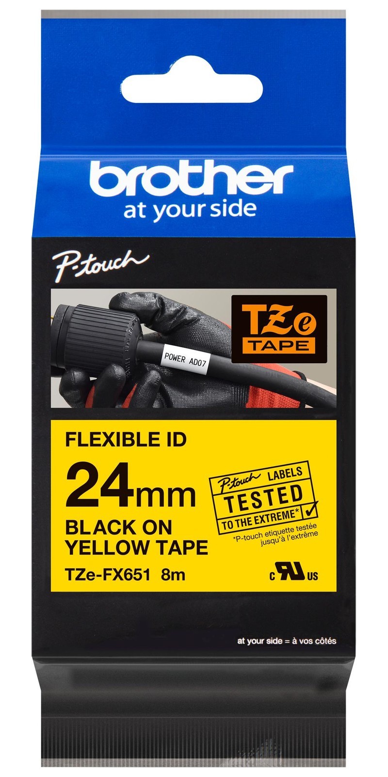 Brother Tzefx651. Flexi Tape 24mm Black On Yellow Tzefx651