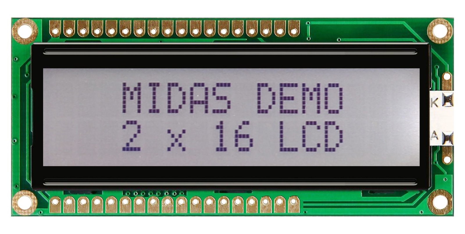 Midas Displays Mc21605G6W-Fptlw3.3-V2 Lcd Display, Cob, 16 X 2, Fstn, 3.3V