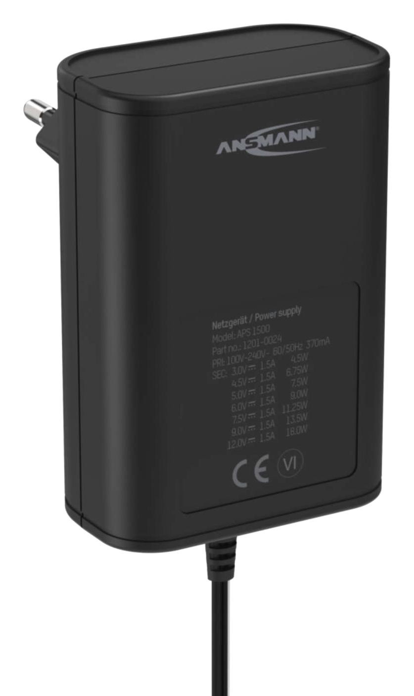 Ansmann 1201-0024 Power Supply, Ac-Dc, 3-12V, 1.5A