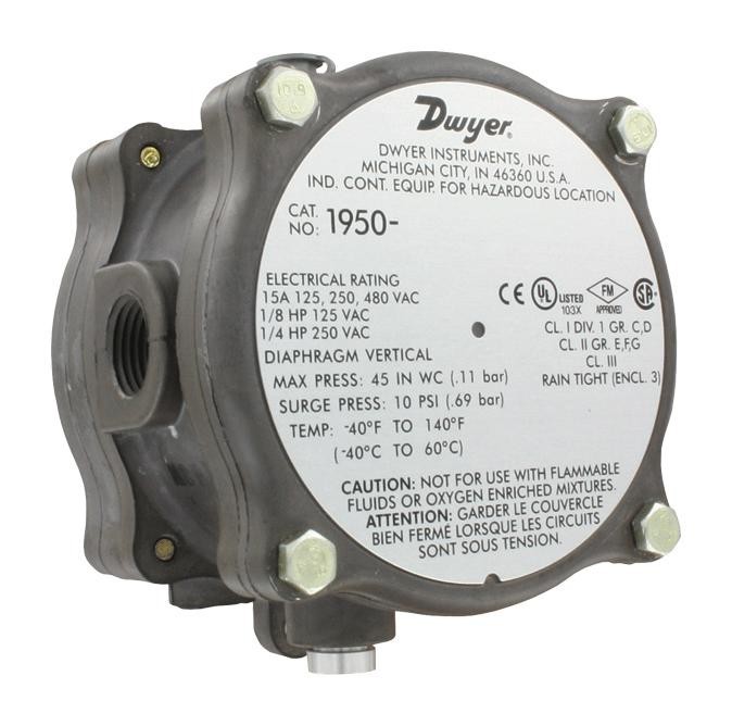 Dwyer 1950-00-2F Pressure Switch, 0.15Inch-H2O, 1/8