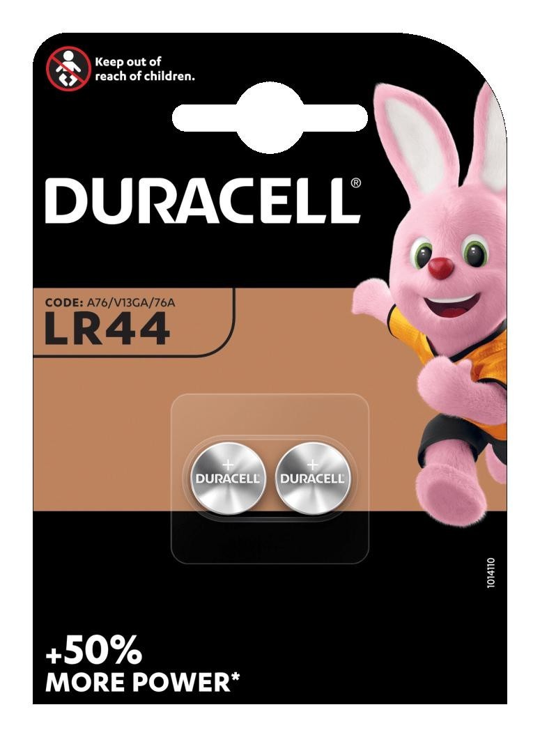 Duracell Lr44 2Pk Battery, Button Cell, 1.5V, Pk2