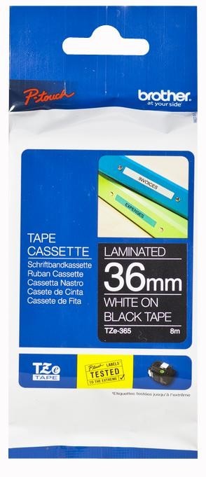 Brother Tze-365 Tape, White On Black, 36mm