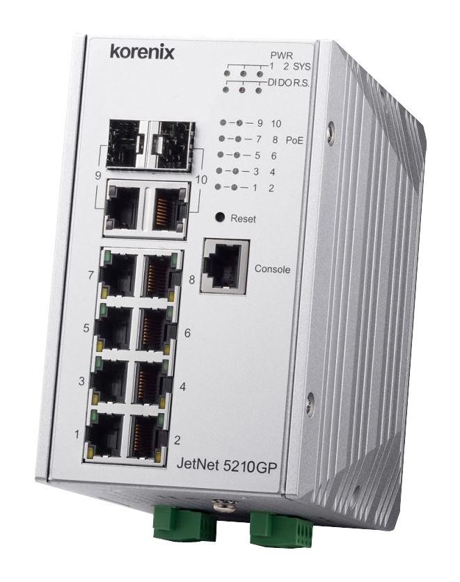 Korenix Jetnet 5210Gp-2C Ethernet Switch, 10Mbps, 100Mbps, 1Gbps