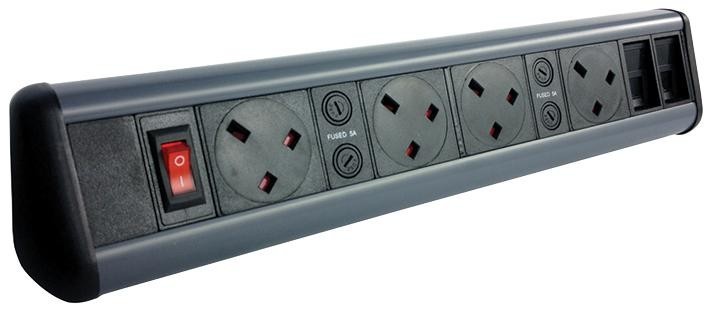 Powerdata Technologies P-Pack Desk 4/2S Power Outlet Strip, 4 Outlet, 230V