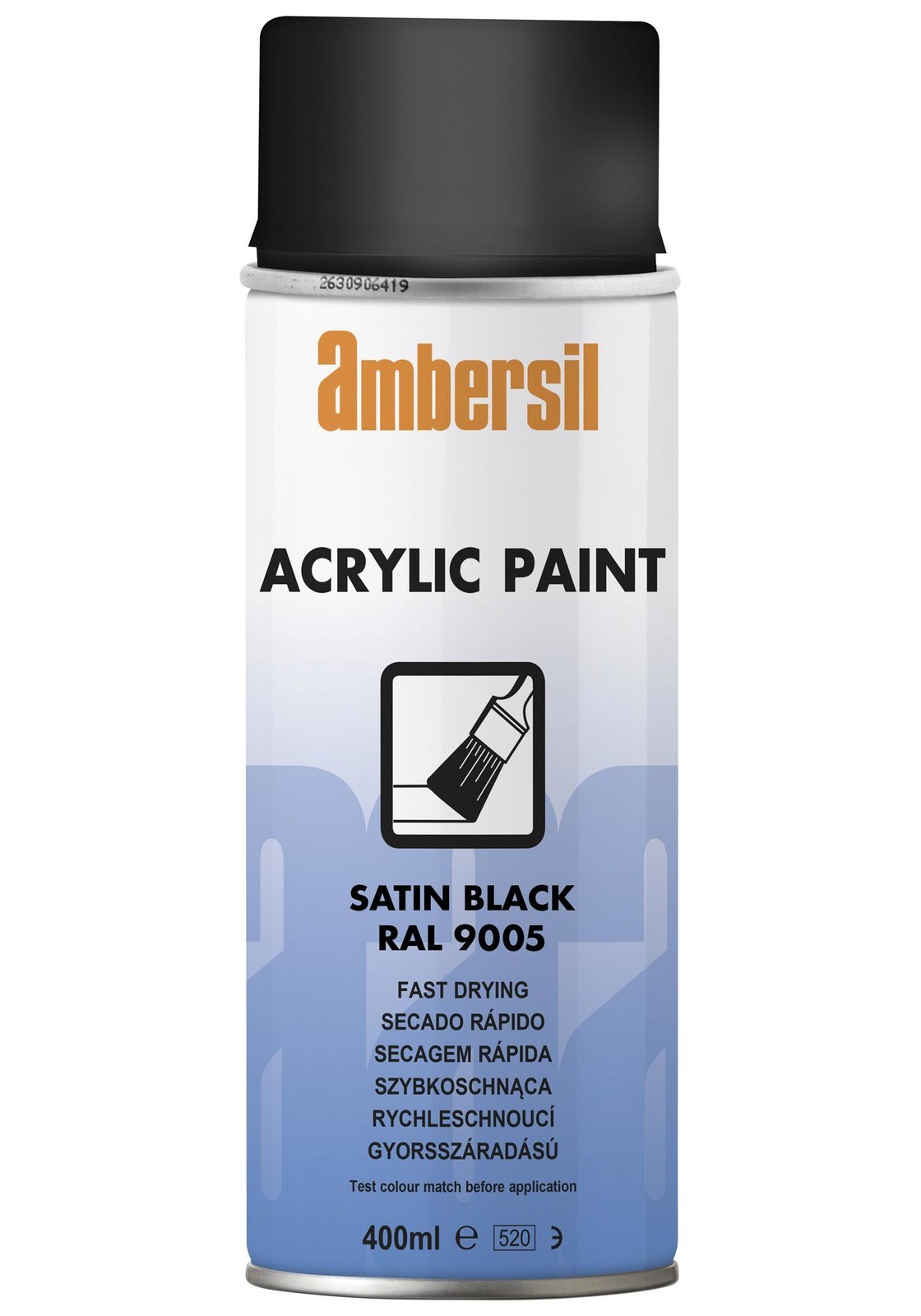 Ambersil Acrylic Paint, Black Ral 9005, 400Ml Conformal Coating, Aerosol, Black, 400Ml