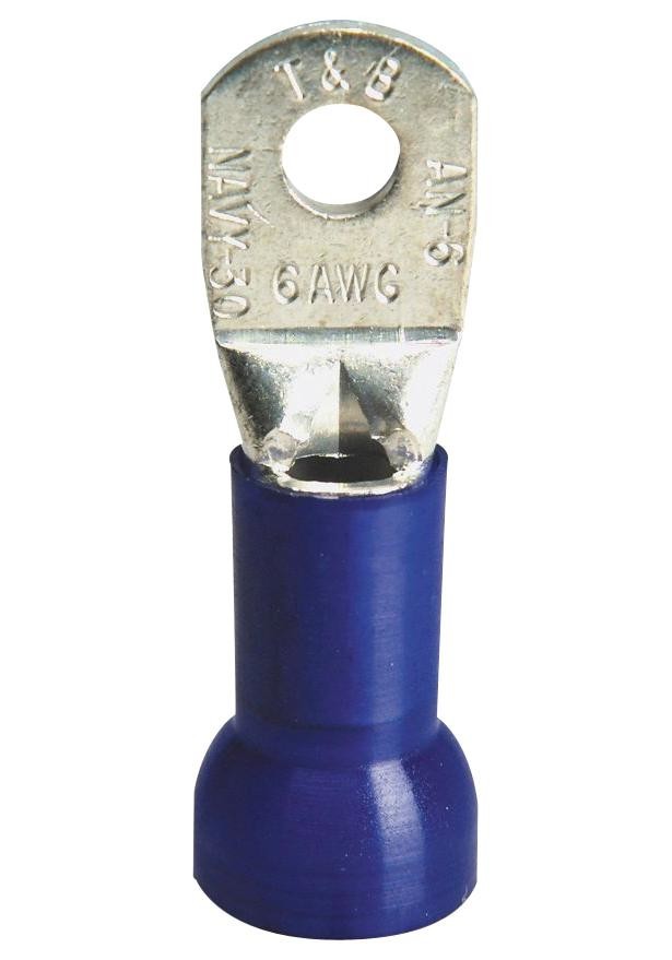 Abb Thomas & Betts Re6-14 Terminal, Ring Tongue, 1/4In, Crimp Blue