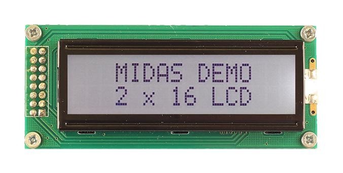 Midas Displays Mc21605B6W-Fptlw3.3-V2 Lcd Display, Cob, 16 X 2, Fstn, 3.3V