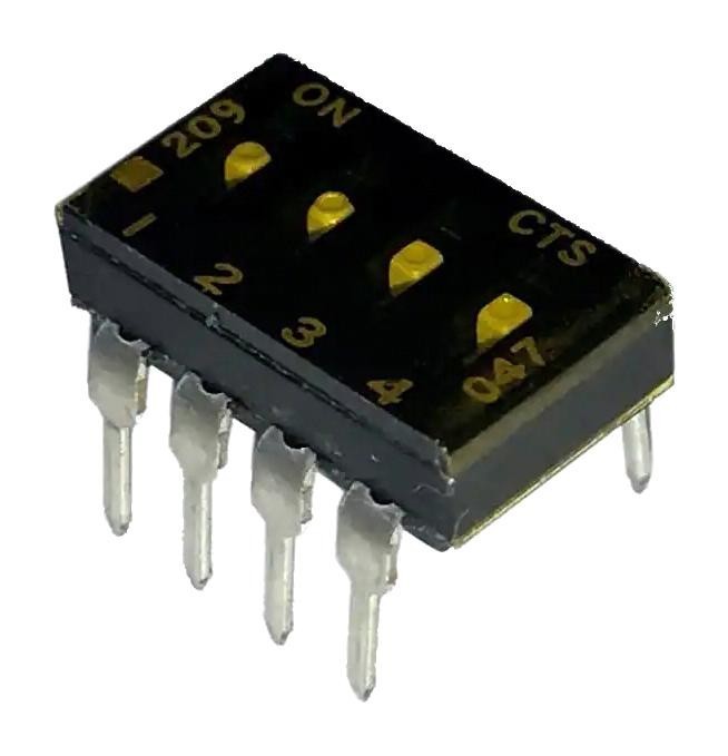 Cts 209-4Lpst Dip Switch, 0.1A, 50Vdc, 4Pos, Tht