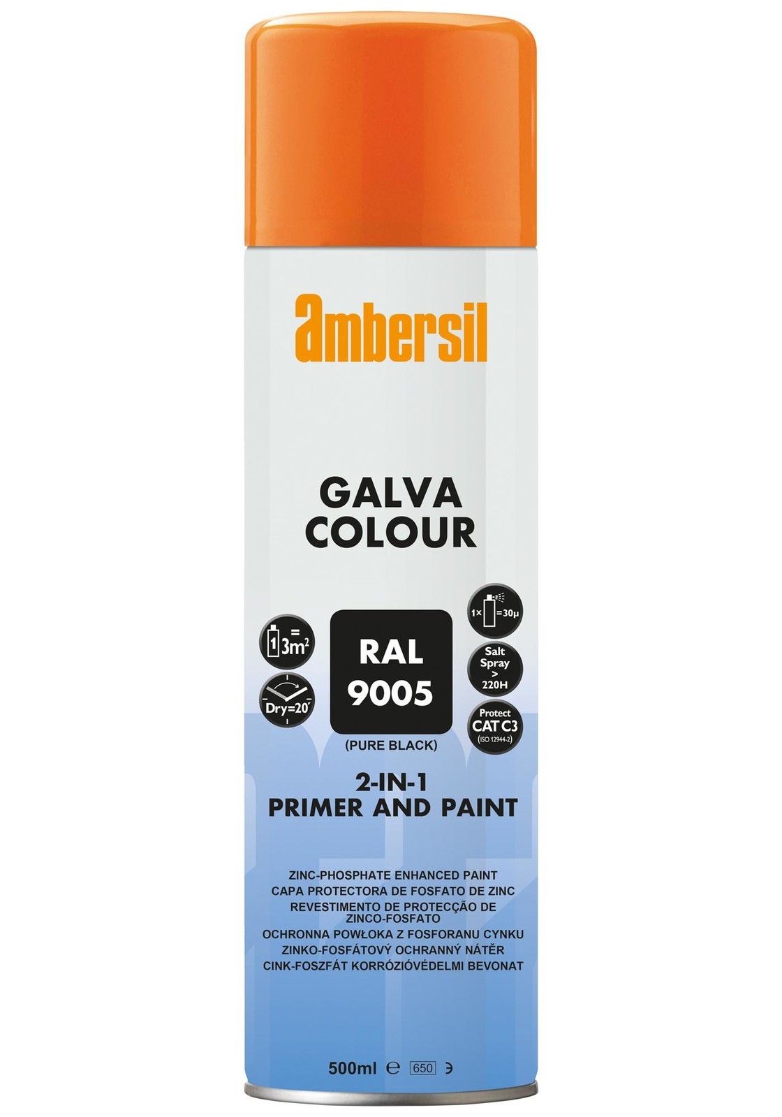 Ambersil Galva Colour Black Ral 9005, 500Ml Coating, Aerosol, 500Ml