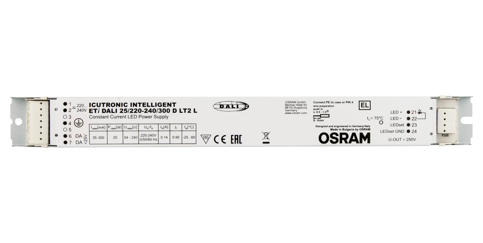 Osram Eti-Dali-25/220-240/300-D-Lt2-L Led Driver, Constant Current, 240V, 25W