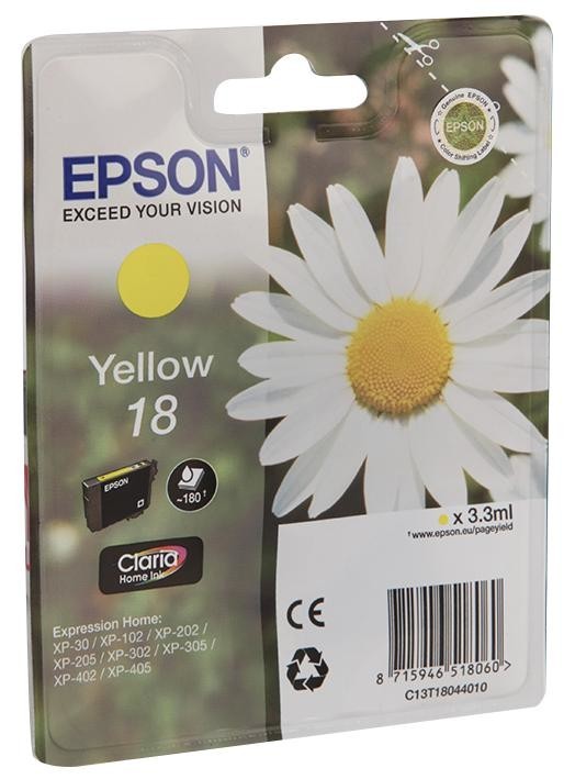 Epson C13T18044010 Ink Cartridge, T1804, 18, Yellow, Orig