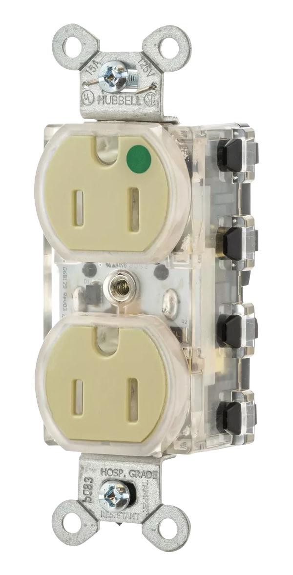 Hubbell Wiring Devices Snap8200Iltr Pwr Con, Nema 5-15R, Hospital Grade, Ivy