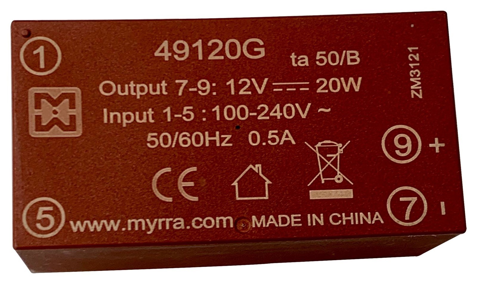 Myrra 49120G Power Supply, Ac-Dc, 12V, 1.667A