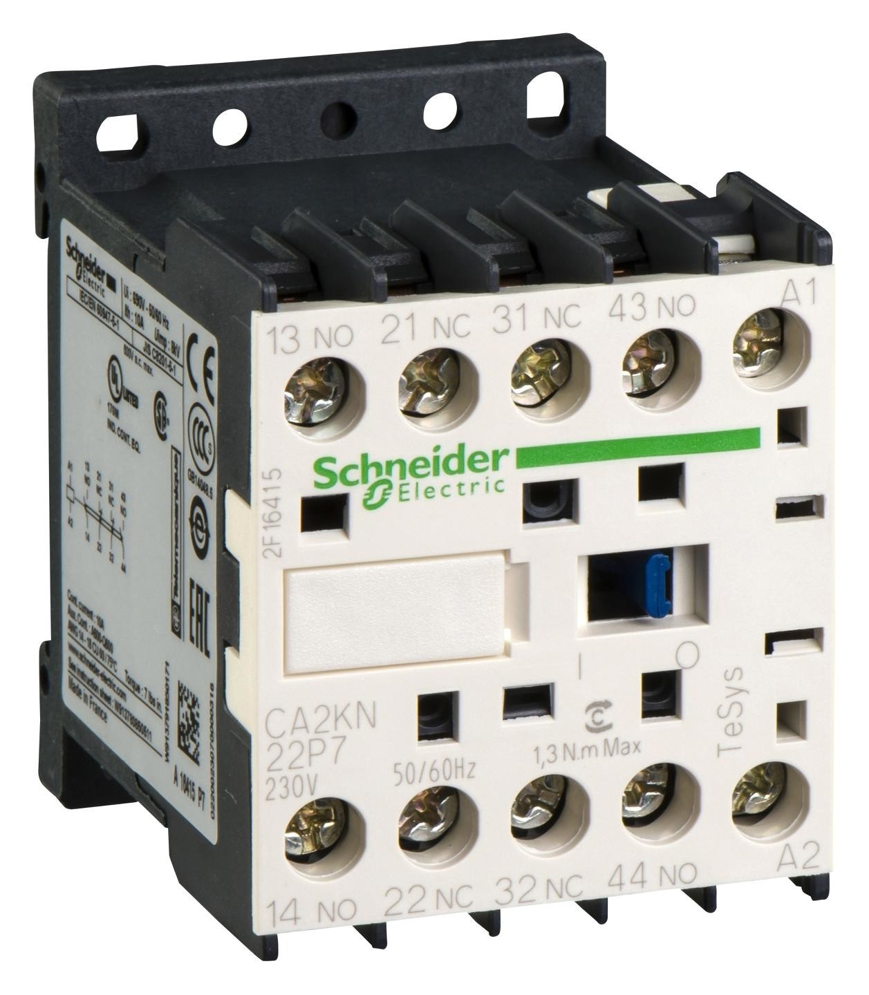 Schneider Electric Ca2Kn22P7 Contactor, Dpst-No/nc, 230Vac, Din Rail