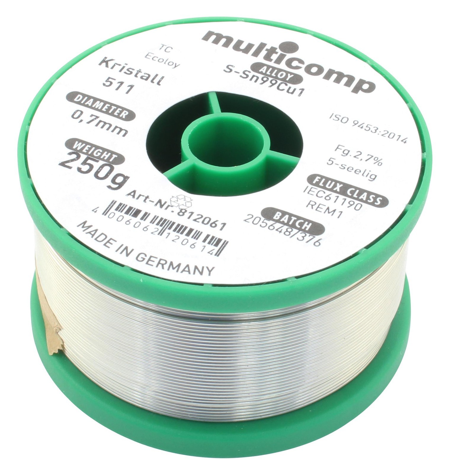 Multicomp 509-0600 Solder Wire, Lead Free, 0.7mm, 250G