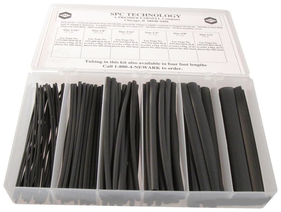 Multicomp Pro 2778 Heat Shrink Tubing Assortment Kit, 102 6In L Pieces, Black