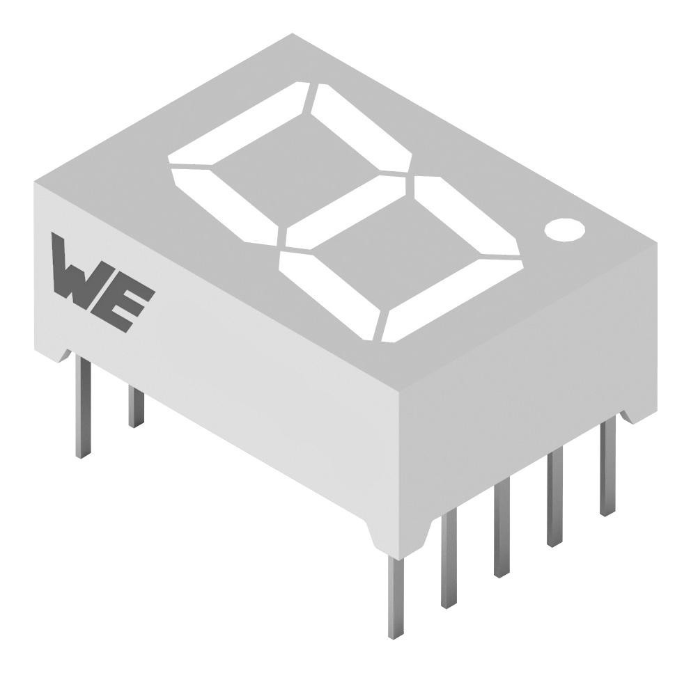 WÃ¼rth Elektronik 157119V12801 7-Seg Display, Comm Anode, Grn, 46Mcd