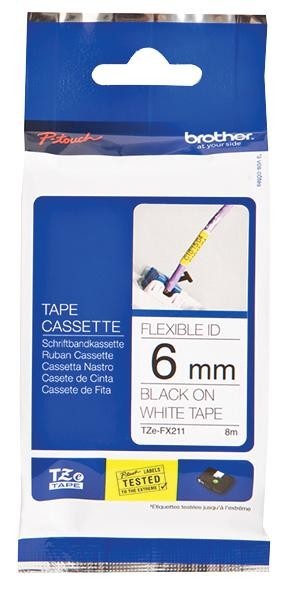 Brother Tzefx211 Flexi Tape 6mm Black On White Tzefx211