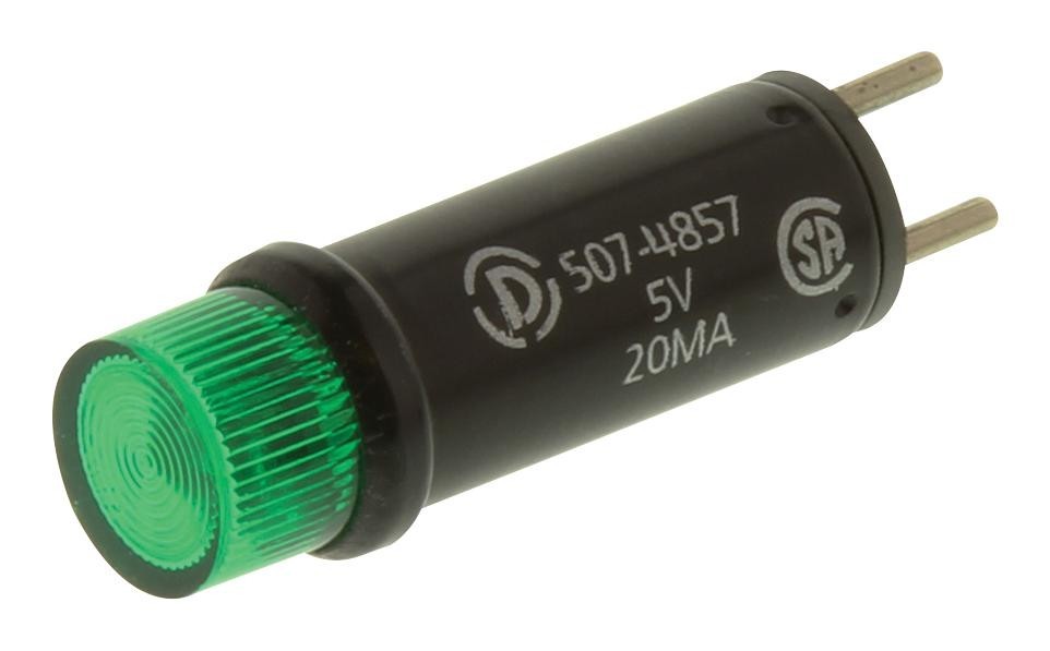 Dialight 507-4857-3332-500F Panel Indicator, Green, 7.14mm, 5Vdc