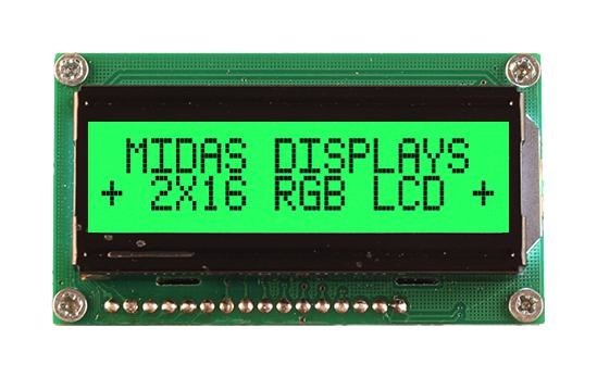 Midas Displays Md21605H6W-Fptlrgb Lcd Module, 16 X 2, Cob, 5mm, Fstn