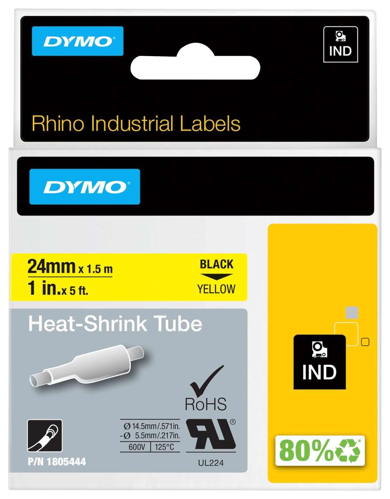 Dymo 1805444 Labels, Printer, 1.5M X 24mm, Blk/ylw