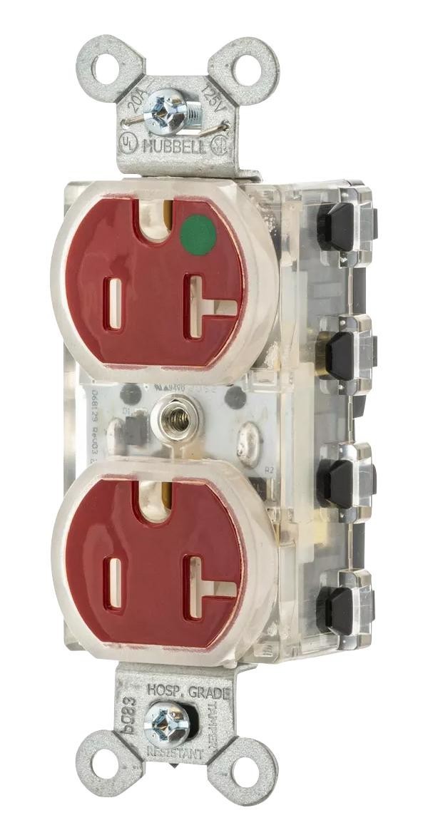 Hubbell Wiring Devices Snap8300Rltr Pwr Con, Nema 5-20R, Hospital Grade, Red