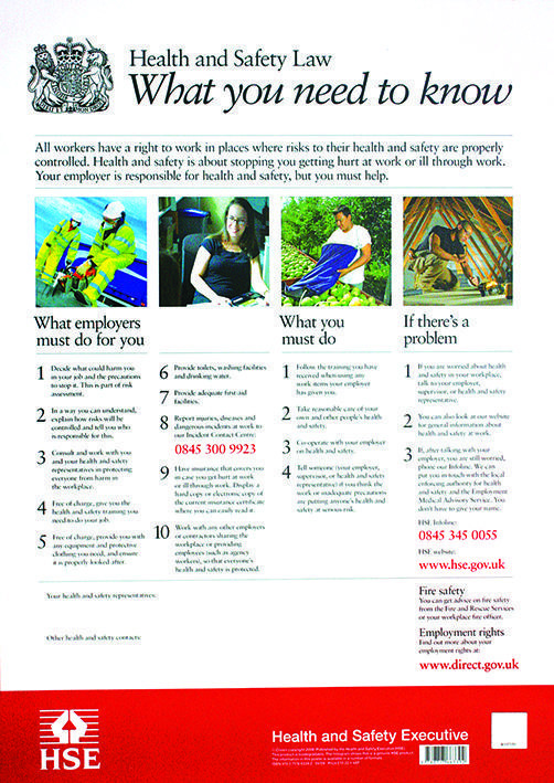 Safety First Aid Group 9780717663699 Poster, Health & Safety Law, A3