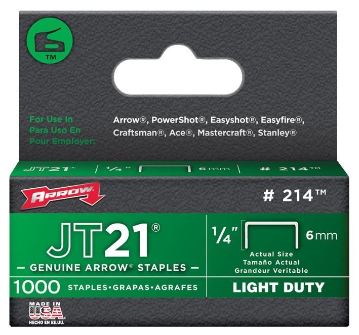 Arrow Fastener 214 6mm Jt21/jt27 Staples (Pk 1000)