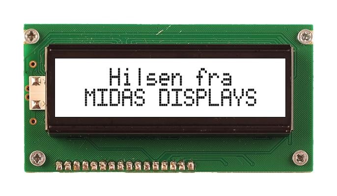 Midas Displays Mc21605A6Wm-Fptlw-V2 Lcd Module, 16 X 2, Cob, 5.23mm, Fstn