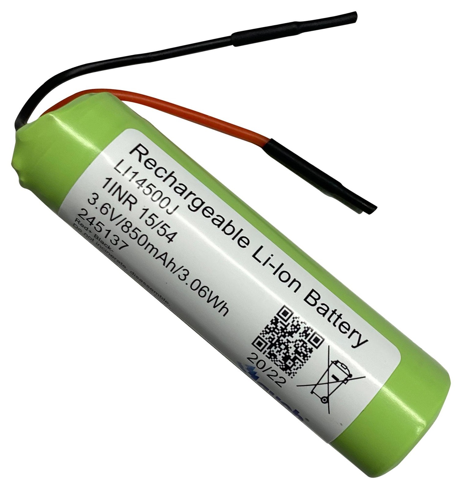 Jauch Li Ncm14500J 1S1P Battery, Rechargeable, 850Mah, 3.6V