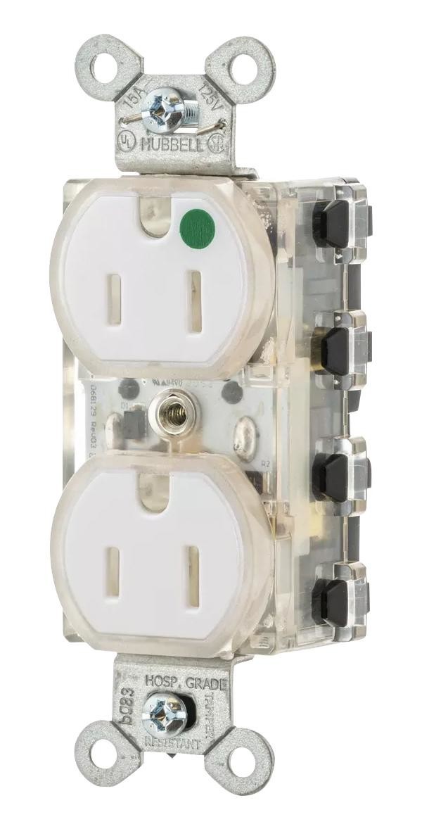 Hubbell Wiring Devices Snap8200Wltr Pwr Con, Nema 5-15R, Hospital Grade, Wht