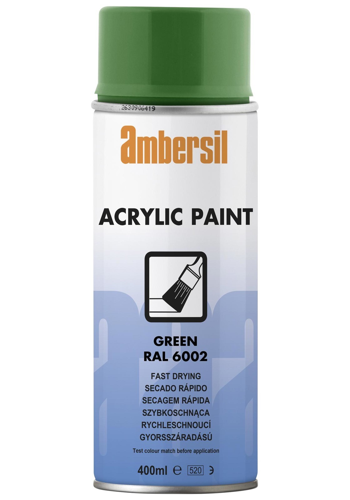 Ambersil Acrylic Paint, Green Ral 6002, 400Ml Conformal Coating, Aerosol, Green, 400Ml