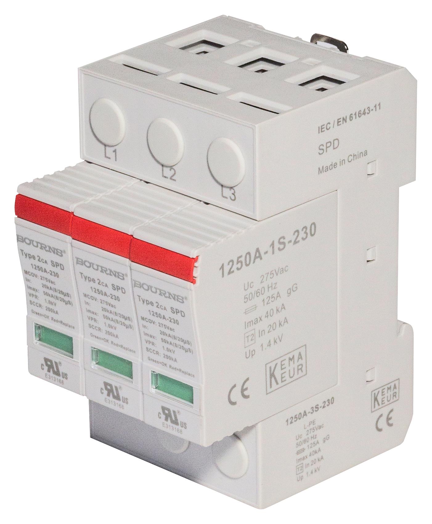 Bourns 1250A-3S-400 Surge Protector, 3P, Type 2 & 4, 50Ka