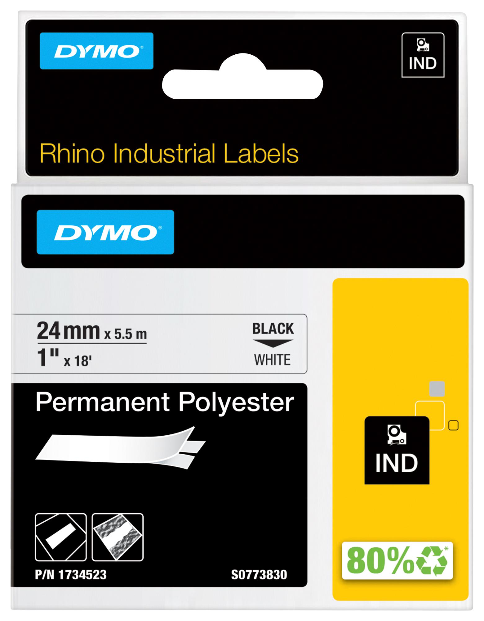 Dymo 1734523 Rhino Tape Permanent Poly Black_White
