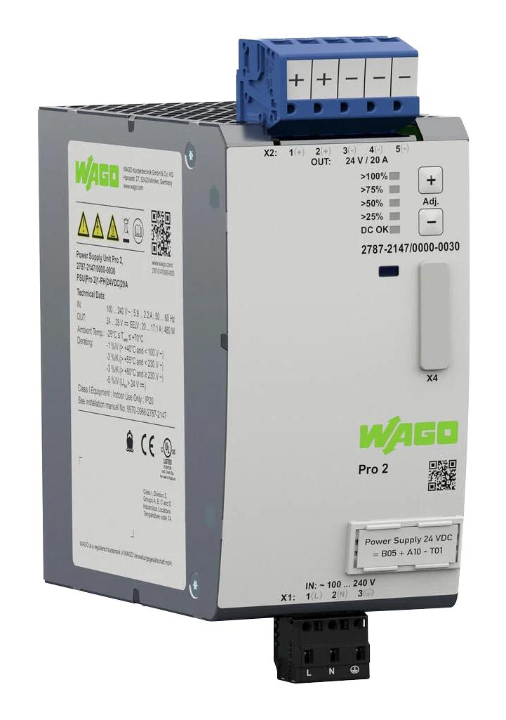 WAGO 2787-2147/000-030 Power Supply, Ac-Dc, 24V, 20A