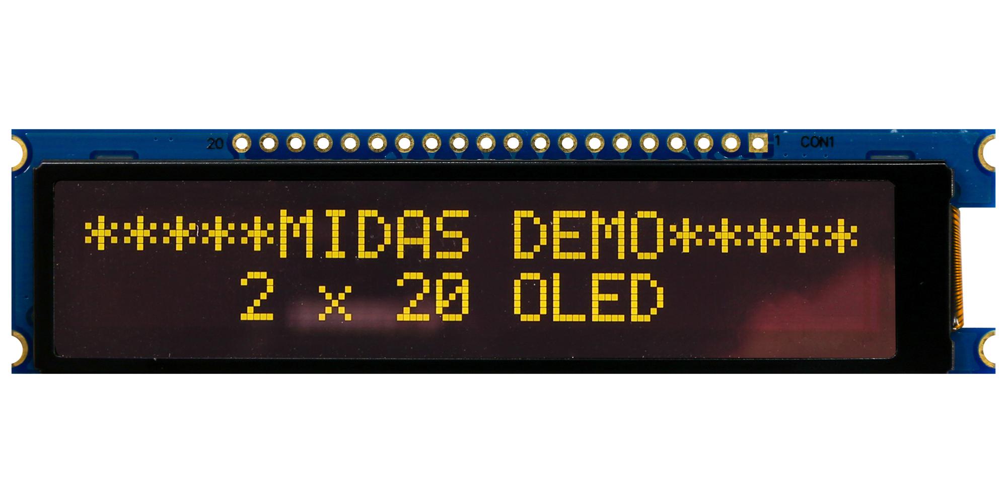 Midas Displays Mdob22005B1V-Eym Oled Display, 20 X 2, Cob, Multi, 3.3V