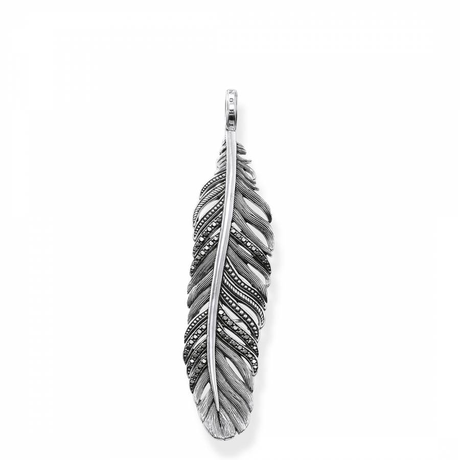 Sterling Silver Black Rebel At Heart Feather Pendant