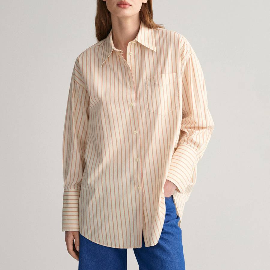 Cream Poplin Striped Cotton Shirt