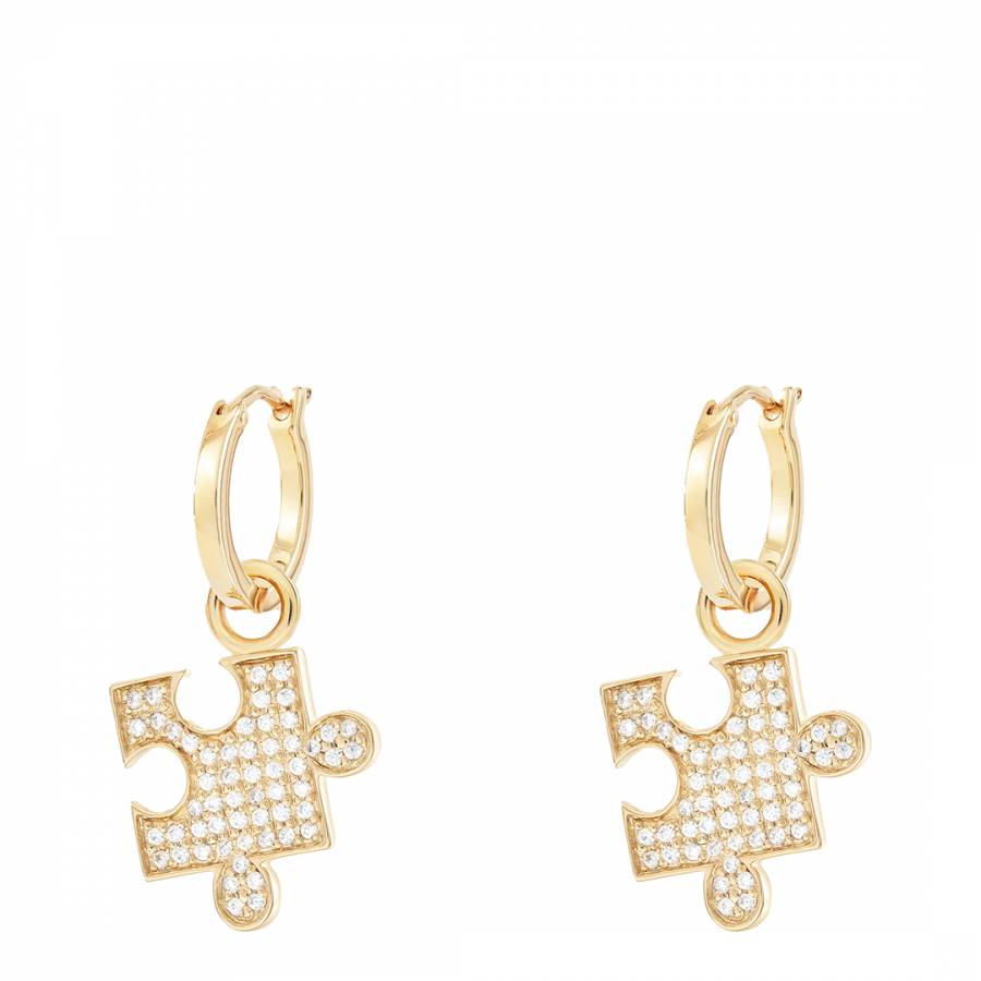 Gold Puzzle Charm Hoops