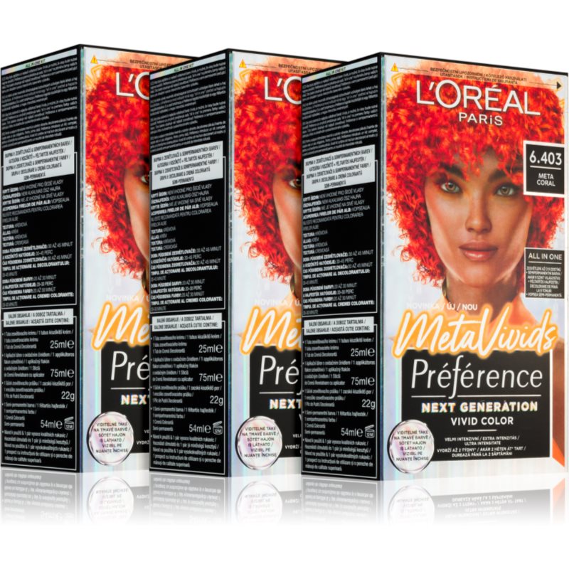 L’Oréal Paris Préférence Meta Vivids semi-permanent hair colour 6.403 Meta Coral shade