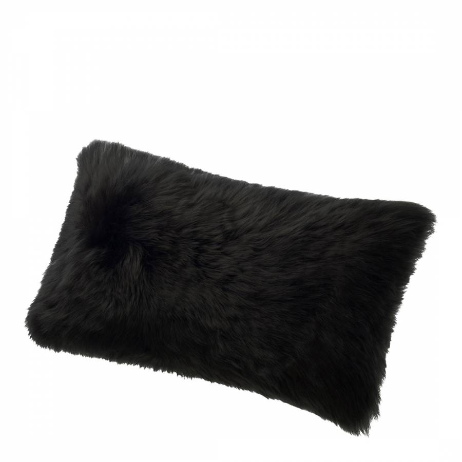 Sheepskin Cushion 28 x 56cm Flax Black