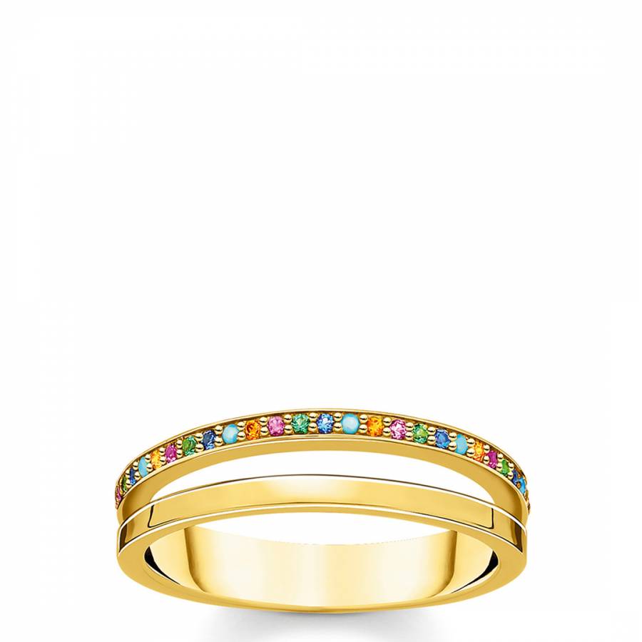 Yellow Gold Multicolour Stone Double Ring