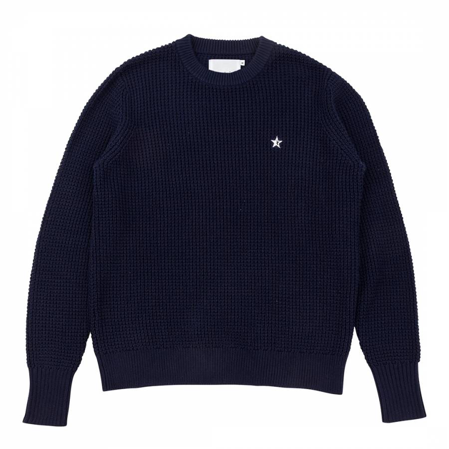 Navy Cotton Chunky Knit Sweatshirt