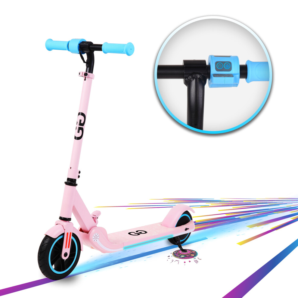 (Pink) Gift Gadgets X1 Electric Scooter for Kids LED Rainbow Lights & Display, 150w 3 Speed Mode Up to 9.9Mph Folding & Adjustable For ages 6-12 Years