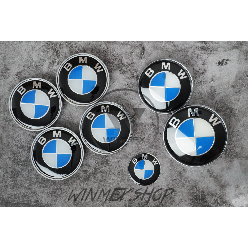 (Blue and Black ) Full Set of BMW Boot Bonnet Badges wheel caps x7